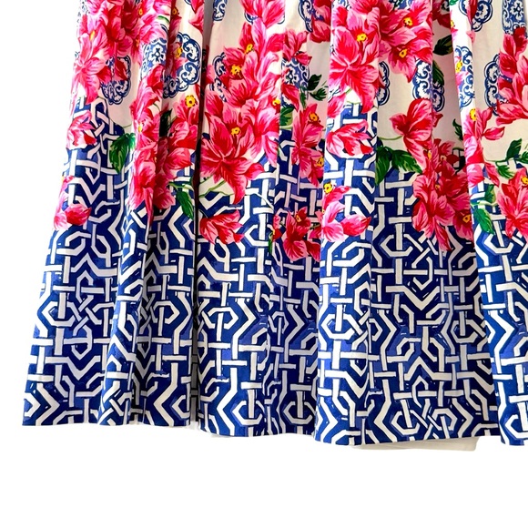 Cotton Talbots Mosaic Floral Blue and White Sleeveless Dress Size 8 Petite - Picture 7 of 12